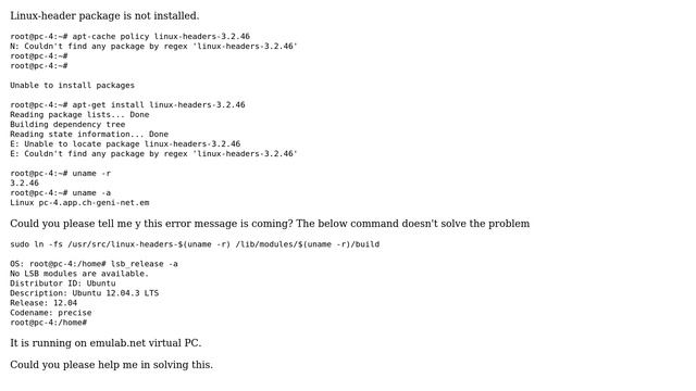 Ubuntu: Unable find package linux-header-3.2.46 смотреть онлайн