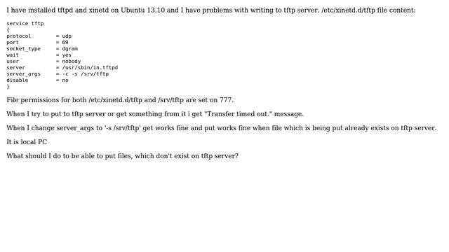 Can`t create new files on tftp server смотреть онлайн