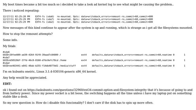 Kernel log littered with re-mount attempts because of going to/from battery mode. How do i turn... смотреть онлайн