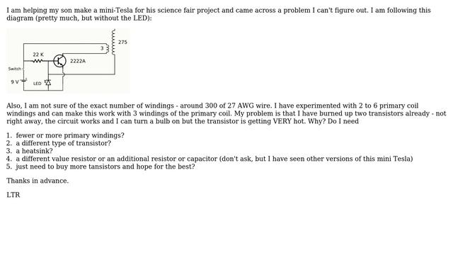 Electronics: Mini Tesla PN2222A Transistor Getting Hot