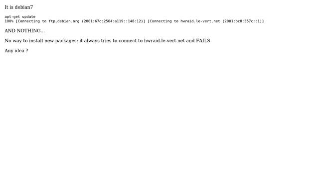 DevOps & SysAdmins: debian apt-get update fails on connecting to hwraid.le-vert.net смотреть онлайн