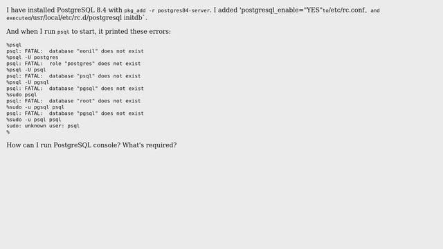 DevOps & SysAdmins: Post-installation process of PostgreSQL 8.4 in FreeBSD? смотреть онлайн