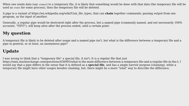 Unix & Linux: How does a temporary file differs from a pipe? смотреть онлайн