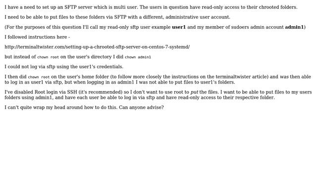 Write to folder with one user via SFTP, but read only with other user смотреть онлайн