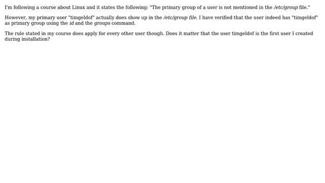 Unix & Linux: Why does the primary group of my user show up in /etc/group- смотреть онлайн