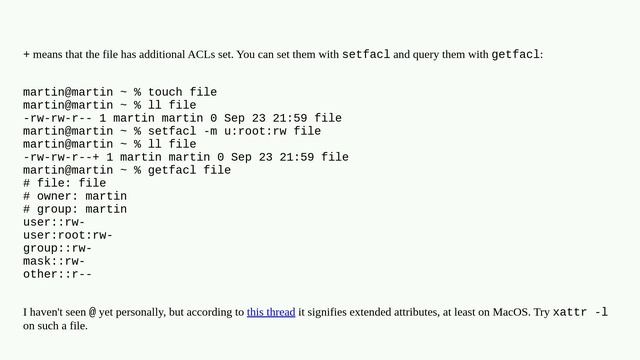 Unix: File Permissions mode ending in @ or + смотреть онлайн