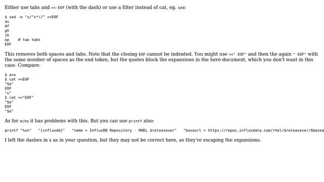 Unix & Linux: How to cat multiple lines with indentation in bash function? (2 Solutions!!) смотреть онлайн