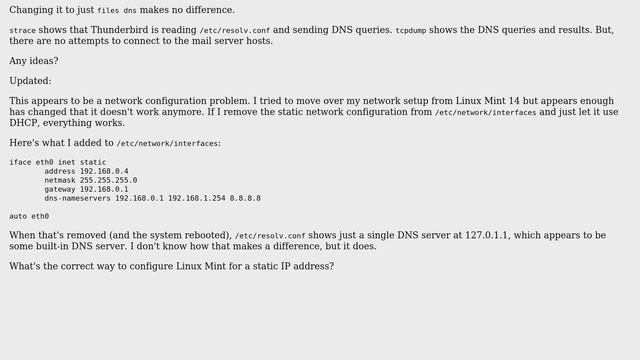 Thunderbird can't resolve DNS host names on Linux Mint 17.2 смотреть онлайн