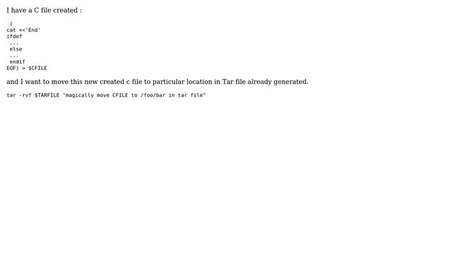 Unix & Linux: How to move newly generated file to particular location in tarfile? смотреть онлайн