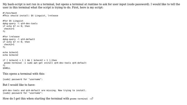 Passing multiple commands to gnome-terminal from a script смотреть онлайн
