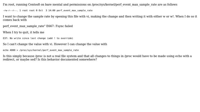 Why can't I edit /proc/sys/kernel/perf_event_max_sample_rate with vi? смотреть онлайн