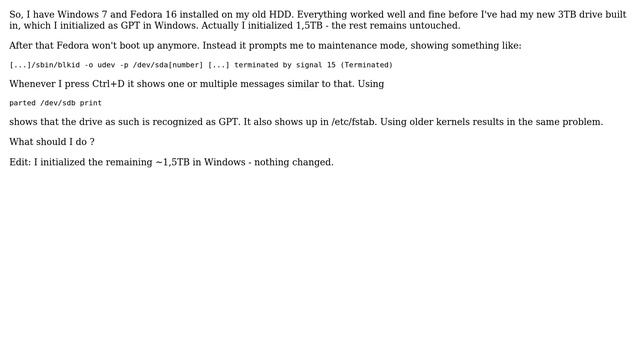 Fedora 16 fails to boot after Win7 installed a GPT Drive (2 Solutions!!) смотреть онлайн