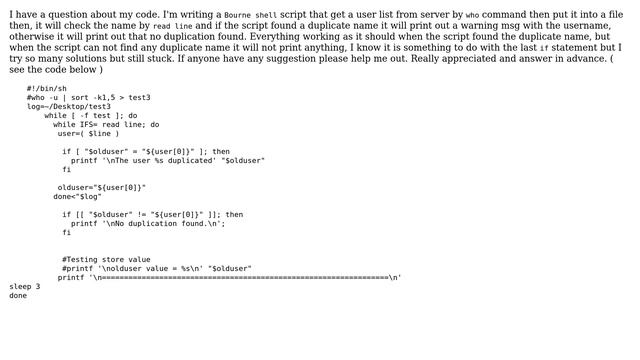 Unix & Linux: check duplicate login from file смотреть онлайн