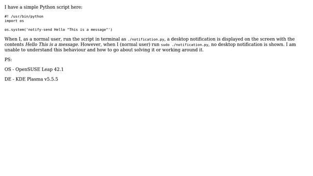 Unix & Linux: Why os.sytem won't show desktop notification to user? смотреть онлайн