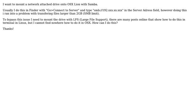Mount SMB share without 2GB filesize limit in OSX Lion смотреть онлайн