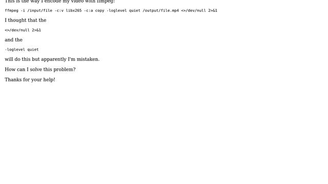 Unix & Linux: bash: ffmpeg libx265 prevent output (2 Solutions!!) смотреть онлайн