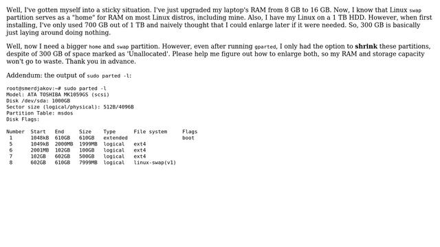 Unix & Linux: How do I enlarge /home and /swap partitions on GNU/Linux? смотреть онлайн