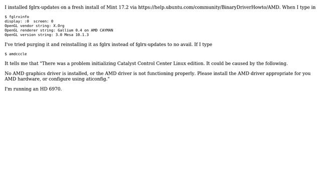 Unix & Linux: Fglrx-updates refuses to replace Gallium on Mint 17.2 смотреть онлайн