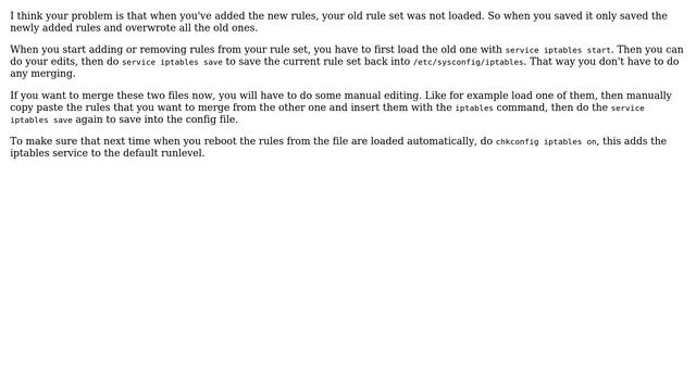 Unix & Linux: Saving iptables on CentOS, and merging the previous rules with the newly saved ones? смотреть онлайн