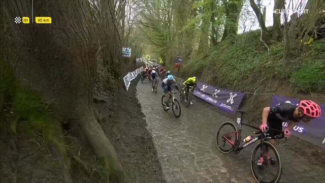 TOUR DES FLANDRES - Séquence lunaire : Derrière Van der Poel, les coureurs à pied dans le Koppenber смотреть онлайн