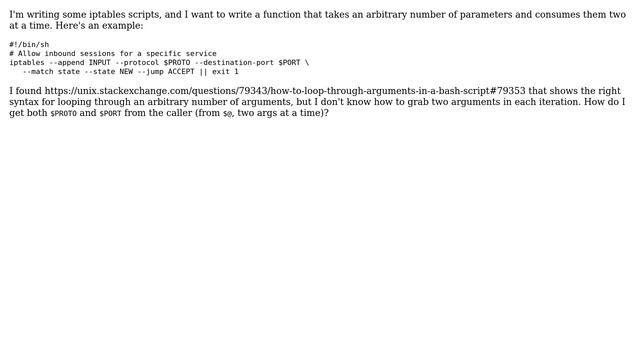 Unix & Linux: Shell function that consumes two arguments per loop iteration смотреть онлайн