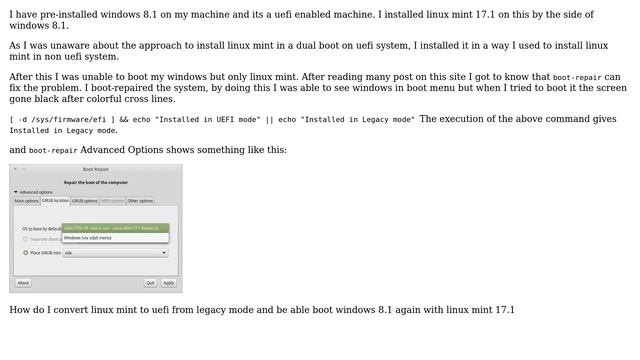 Unix & Linux: Preinstalled windows 8.1 not booting after installing Linux mint 17.1 смотреть онлайн