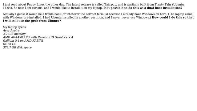 Unix & Linux: Puppy Linux on laptop running Ubuntu 14.04 (dual-boot)? смотреть онлайн