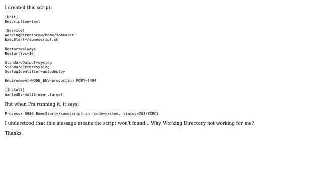 Ubuntu: Systemd service, Working Directory not change the directory смотреть онлайн