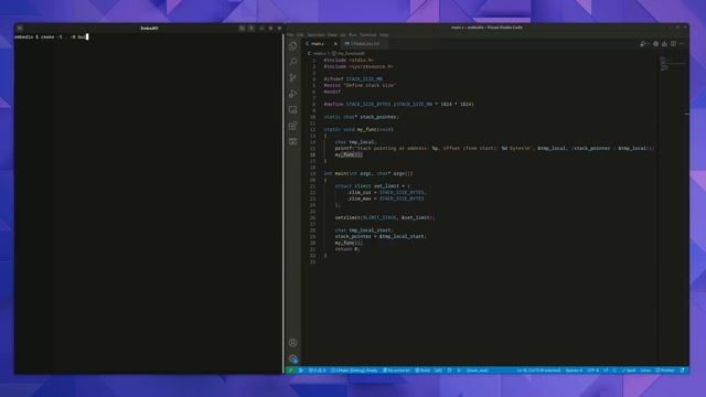 Using C to change the stack size of a program in Linux смотреть онлайн
