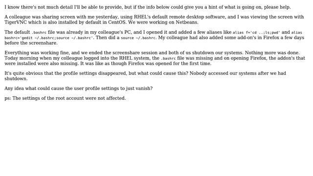Unix & Linux: Logged into RHEL 6 and profile settings are missing смотреть онлайн