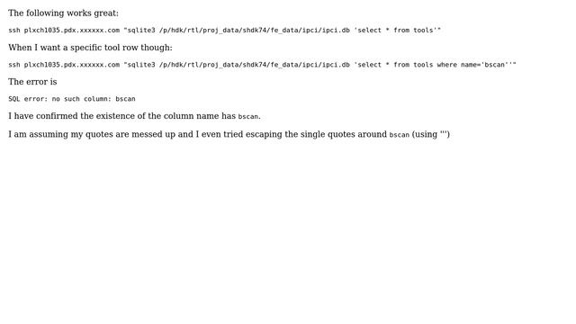 Unix & Linux: Having trouble with sqlite3 ssh command (I am assuming bad quotes) смотреть онлайн