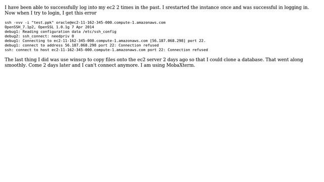 Cannot connect to EC2 server anymore:"Connection refused on port 22" смотреть онлайн