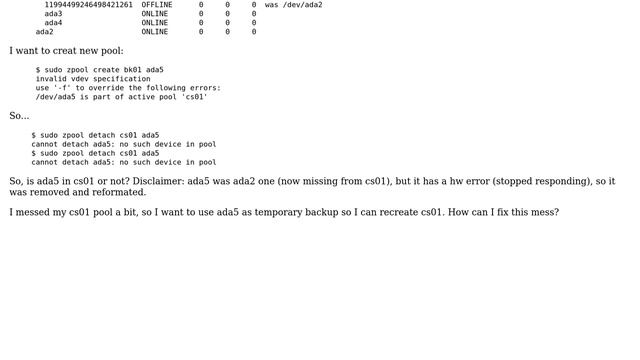 FreeBSD/ZFS disk in pool and not in a pool at the same time смотреть онлайн