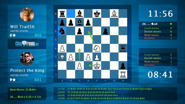 Chess Game Analysis: Protect the king - Will Trail56 : 1/2-1/2 (By ChessFriends.com) смотреть онлайн