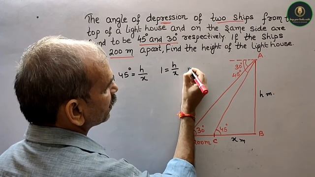 RD Sharma Class 10 EX 12.1 Q 29: The Angle Of Depression Of Two Ships From The Top Of A Light House