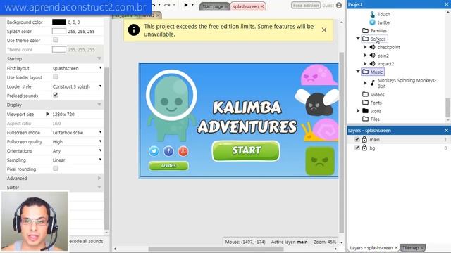 Curso grátis Construct 3 - Aula #3 - Conhecendo as propriedades do projeto смотреть онлайн