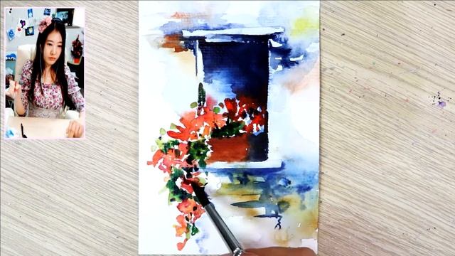 How to draw The flowers in the windows - Speed drawing, watercolor смотреть онлайн