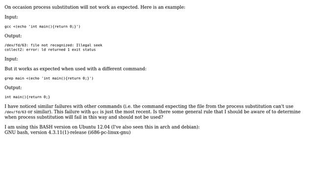 Unix & Linux: Why does BASH process substitution not work with some commands? смотреть онлайн