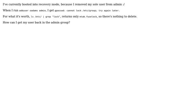 Ubuntu: Cannot lock '/etc/group' in recovery mode смотреть онлайн