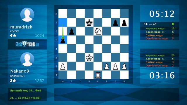 Chess Game Analysis: Nakano9 - muradrizk : 1-0 (By ChessFriends.com) смотреть онлайн