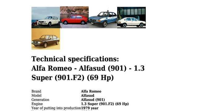 Alfa Romeo - Alfasud (901) - 1.3 Super (901.F2) (69 Hp) - Technical specifications смотреть онлайн