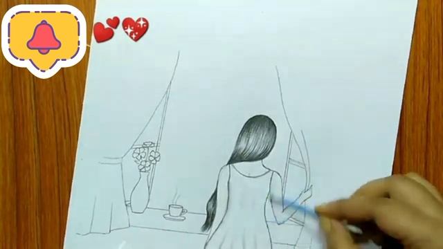 How to draw a girl looking rain through a window || pencil drawing tutorial || girl drawing смотреть онлайн