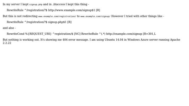 Webmasters: RewriteRule not working properly in my Ubuntu server 14.04 running in Windows Azure смотреть онлайн