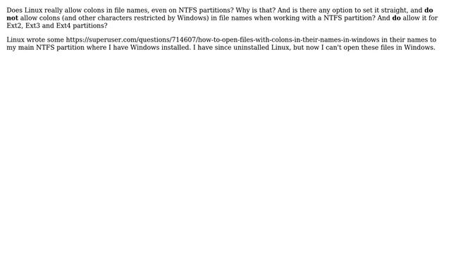 Unix & Linux: Make Linux forbid colons in file names on NTFS partitions смотреть онлайн