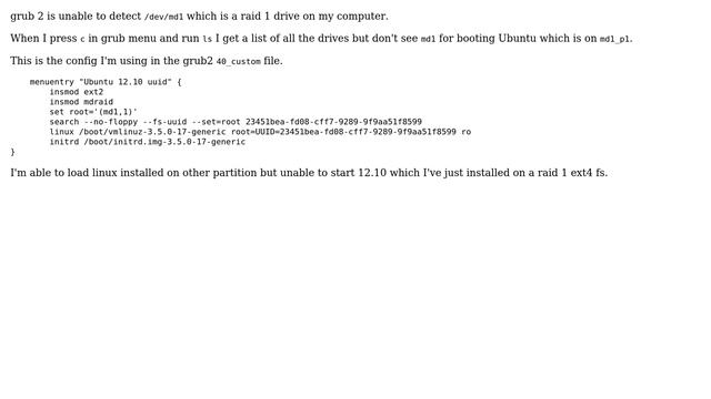 Ubuntu: How to make GRUB2 detect and boot Ubuntu on a RAID 1? смотреть онлайн