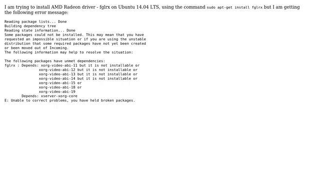 Ubuntu: Unable to install AMD driver on Ubuntu 14.04 LTS смотреть онлайн