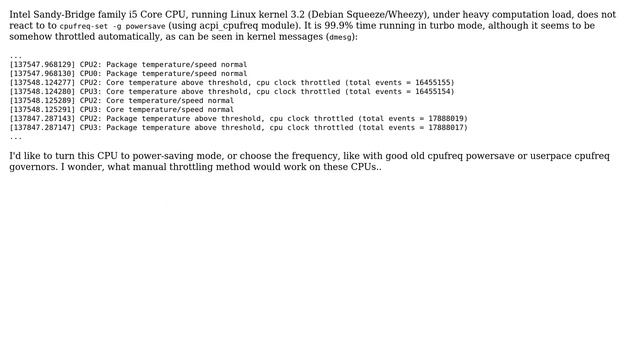 Unix & Linux: Intel Core i3/i5/i7 Sandy Bridge CPU throttling смотреть онлайн