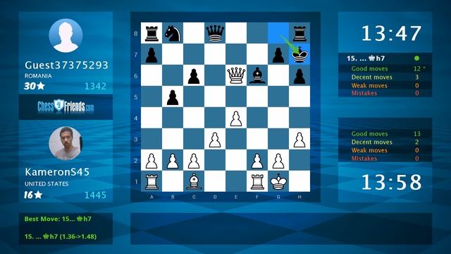 Chess Game Analysis: KameronS45 - Guest37375293 : 1-0 (By ChessFriends.com) смотреть онлайн
