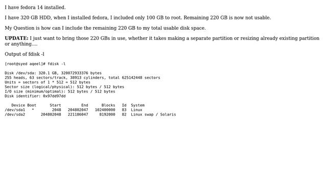 How to include un-included HDD space to fedora 14? смотреть онлайн
