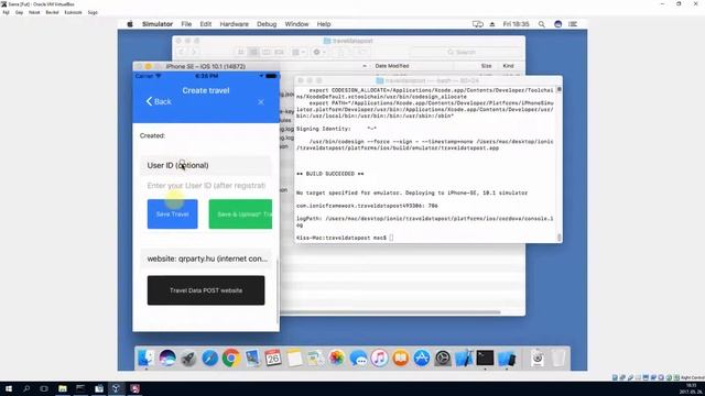 Ionic Travel Data POST Test - Mac IOS Emulator
